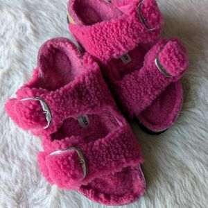 Birkenstock Pink Shearling Sandals